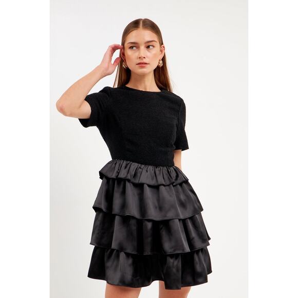 ENDLESS ROSE Boucle Satin Mini Dress Size S NWT Retail $130 Tuckernuck - Picture 6 of 7